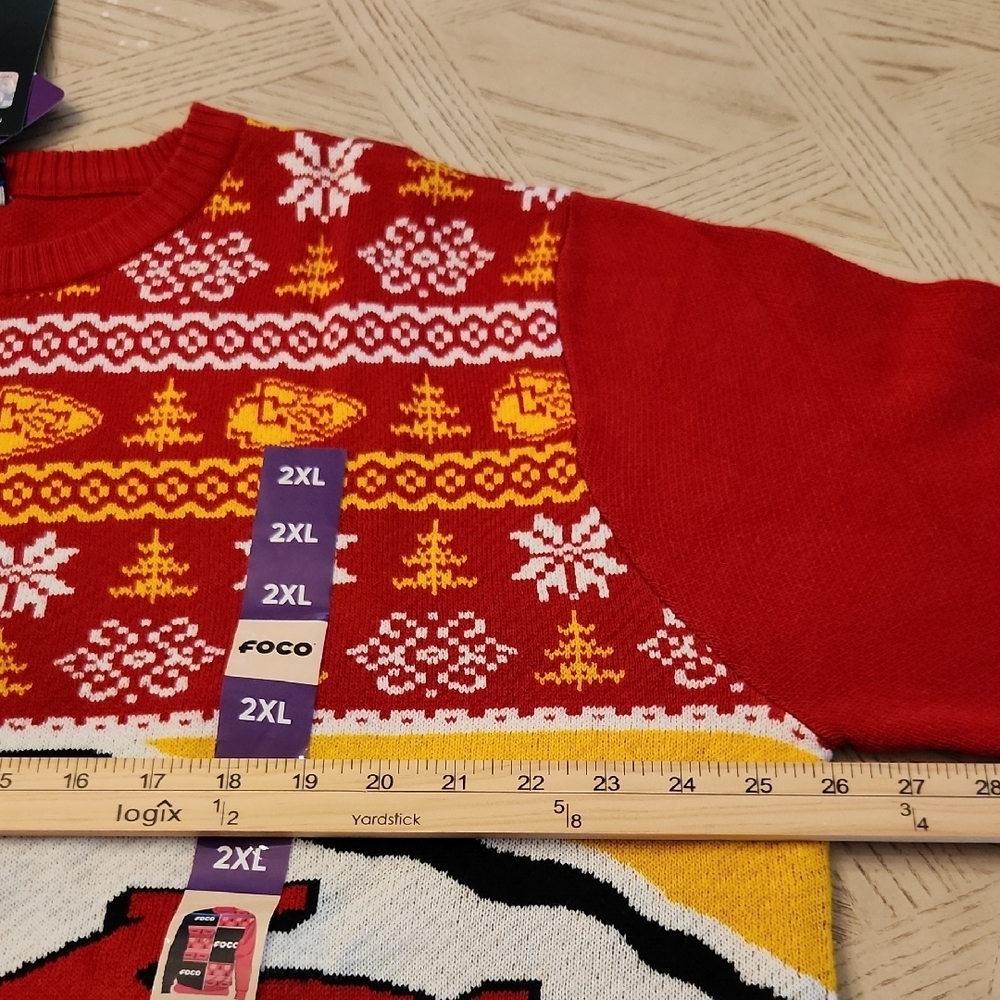 NFL NWT Kansas City Chiefs Red and Yellow Crewneck Ugly Sweater Size 2XL - Picture 4 of 5